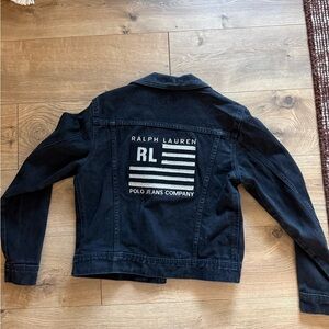 Vintage 90's Ralph Lauren Polo Jean Co USA Jacket Womens L Flag Logo Black